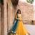 Yellow net thread flared gown set