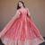 Pink silk blend embroidered flared gown set