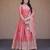 Pink silk blend embroidered flared gown set