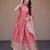 Pink silk blend embroidered flared gown set