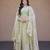 Light-green silk blend embroidered flared gown set