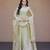 Light-green silk blend embroidered flared gown set