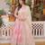 Pink silk blend embroidered flared gown set