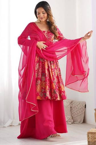 Pink chanderi printed palazzo set