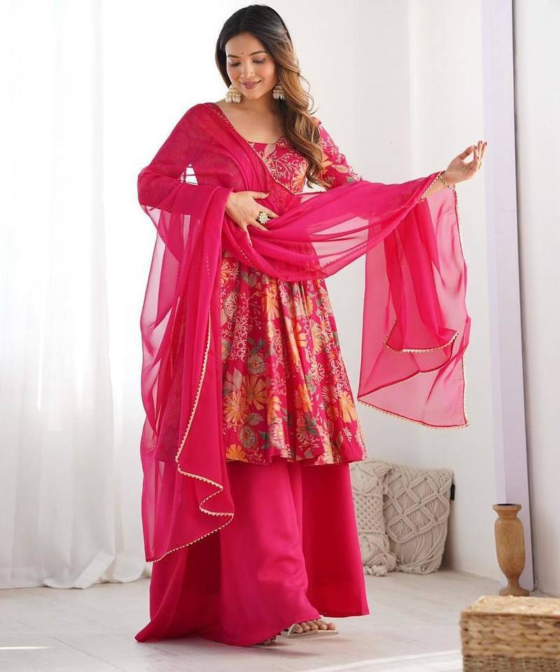 Pink chanderi printed palazzo set