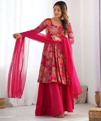 Pink chanderi printed palazzo set 2