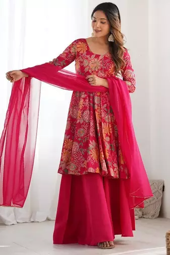 Pink chanderi printed palazzo set
