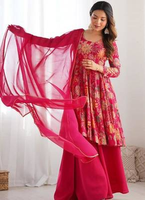 Pink chanderi printed palazzo set 3