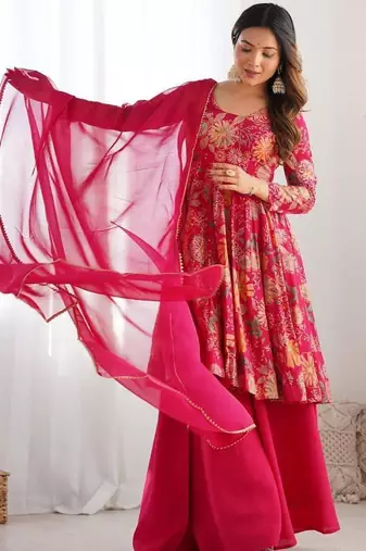 Pink chanderi printed palazzo set
