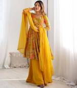 Yellow chanderi printed palazzo set