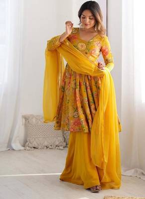 Yellow chanderi printed palazzo set 2