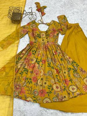 Yellow chanderi printed palazzo set 4