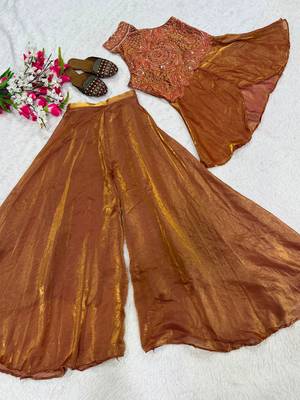 Brown silk blend beads palazzo set 4