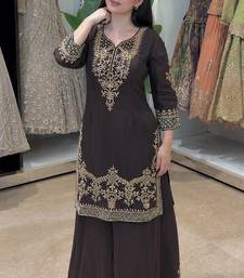 Brown silk blend embroidered palazzo set