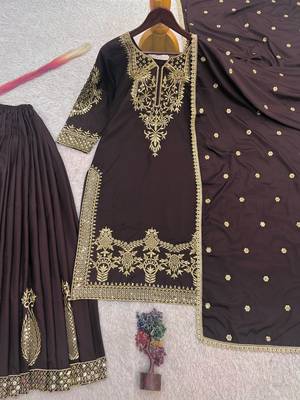 Brown silk blend embroidered palazzo set 4