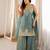 Blue silk blend embroidered sharara set