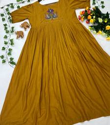 Women's new trendy mustard pleated maxi dress with intricate peacock beadwork