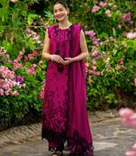 Rani-pink silk blend thread kurta set