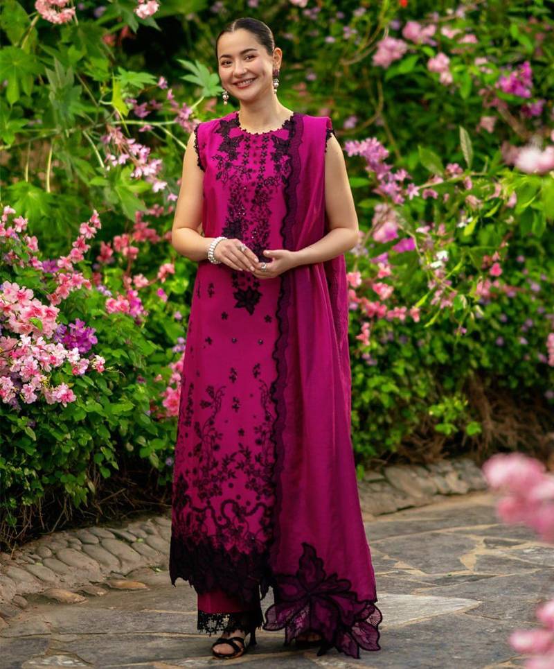 Rani-pink silk blend thread kurta set