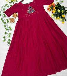 Women's new trendy rani pink pleated maxi dress with intricate peacock beadwork