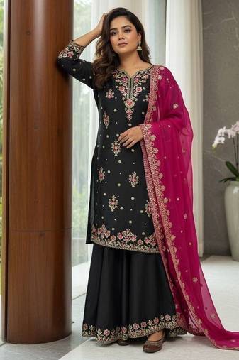 Black georgette embroidered palazzo set