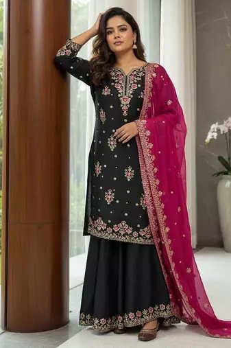 Black georgette embroidered palazzo set