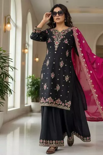 Black georgette embroidered palazzo set
