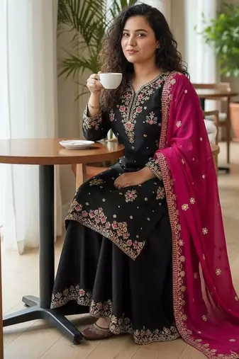 Black georgette embroidered palazzo set