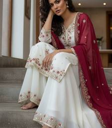 White georgette embroidered palazzo set