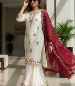 White georgette embroidered palazzo set