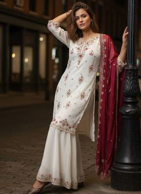 White georgette embroidered palazzo set 3