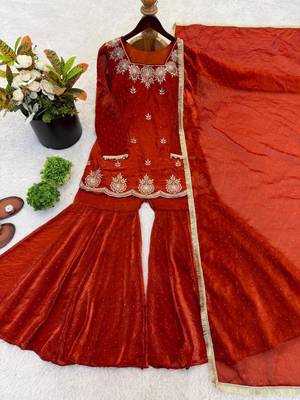 Orange silk blend embroidered sharara set 2