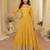Yellow silk blend embroidered flared gown set
