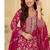 Pink silk blend embroidered flared gown set