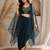 Teal-blue silk blend embroidered skirt