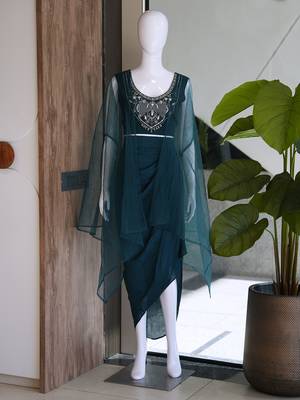Teal-blue silk blend embroidered skirt 4