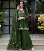 Dark-green silk blend embroidered palazzo set