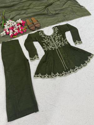 Dark-green silk blend embroidered palazzo set 4