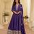 Purple silk blend embroidered flared gown set