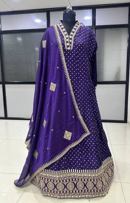Purple silk blend embroidered flared gown set 2