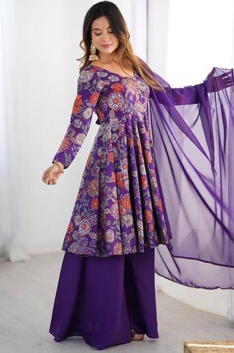 Purple chanderi printed palazzo set