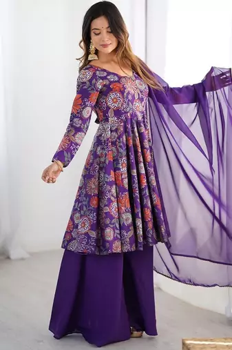 Purple chanderi printed palazzo set