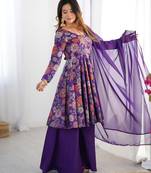 Purple chanderi printed palazzo set