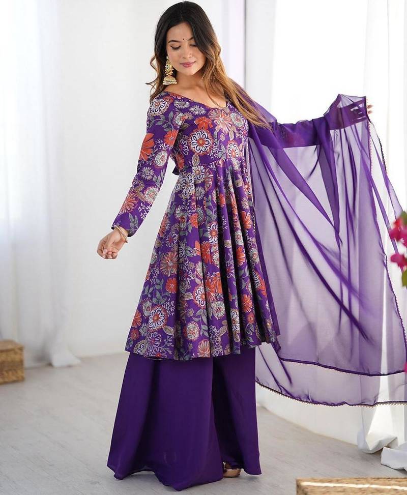Purple chanderi printed palazzo set