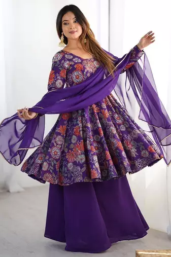 Purple chanderi printed palazzo set