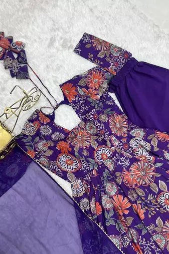 Purple chanderi printed palazzo set