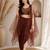 Brown silk blend embroidered skirt