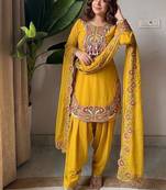Yellow georgette embroidered farshi salwar set