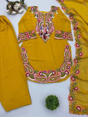 Yellow georgette embroidered farshi salwar set 3