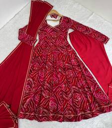 Red rayon gotta patti flared gown set